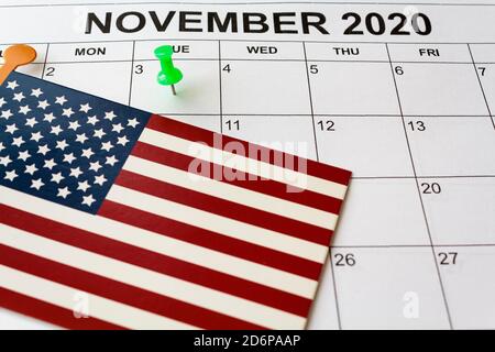 Calendrier avec le 3 novembre marqué avec PIN. CONCEPT du jour de l'élection AUX ÉTATS-UNIS Banque D'Images