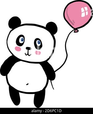 Panda avec ballon rose, illustration, vecteur sur fond blanc. Illustration de Vecteur