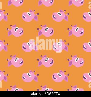 Tête de girafe rose, motif sans couture sur fond orange. Illustration de Vecteur