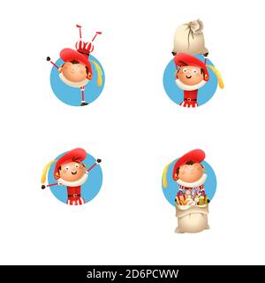 Les enfants de Sinterklaas célèbrent les vacances hollandaises - illustration vectorielle isolée Illustration de Vecteur