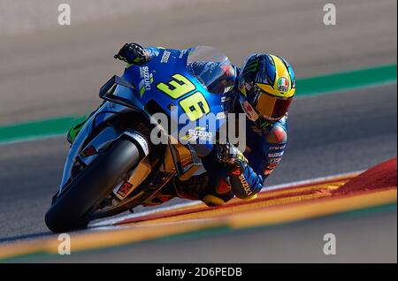 Alcaniz, Espagne. 18 octobre 2020. Joan Mir de Suzuki Ecstar manèges pendant la course de Grand Prix d'Aragon à Alcaniz, Espagne, 18 octobre 2020. Crédit: Pablo Morano/Xinhua/Alay Live News Banque D'Images