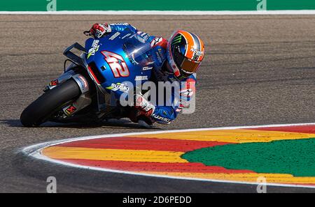 Alcaniz, Espagne. 18 octobre 2020. Alex Rins de Suzuki Ecstar manèges pendant la course de Grand Prix d'Aragon à Alcaniz, Espagne, 18 octobre 2020. Crédit: Pablo Morano/Xinhua/Alay Live News Banque D'Images