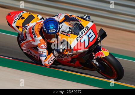 Alcaniz, Espagne. 18 octobre 2020. Alex Marquez, de Repsol Honda, se déplace lors de la course du Grand Prix d'Aragon à Alcaniz, Espagne, le 18 octobre 2020. Crédit: Pablo Morano/Xinhua/Alay Live News Banque D'Images