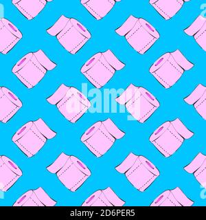 Rouleau de papier hygiénique, motif sans couture sur fond bleu vif. Illustration de Vecteur