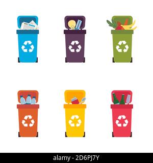 Déchets dans les poubelles contenant les ordures de recyclage Illustration de Vecteur