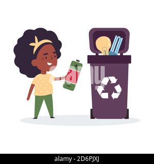 Mignonne fille triant les déchets et les ordures pour le recyclage Illustration de Vecteur