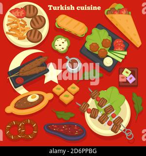 Cuisine turque repas et plats recettes culinaires voyage Illustration de Vecteur