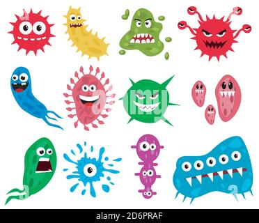 Bactéries, microbes et virus ensemble d'icônes Illustration de Vecteur