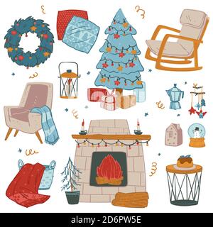Décorations de Noël pour Noël fête d'hiver à la maison Illustration de Vecteur