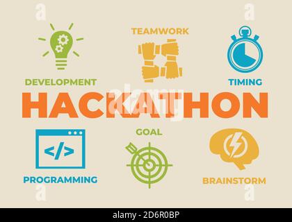 Hackathon concept avec icônes et panneaux Illustration de Vecteur