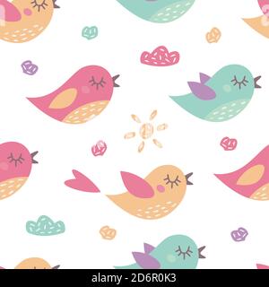 Motif puéril sans coutures avec de jolis oiseaux . Texture créative pour le tissu et le textile Illustration de Vecteur