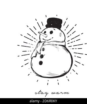 Bonhomme de neige drôle de dessin animé isolé sur fond blanc Illustration de Vecteur