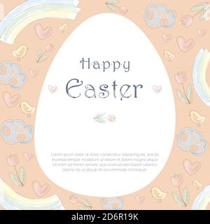 Cartes de vacances de Pâques avec silhouettes lapin dans des tons pastel doux. Fond rétro pour cartes et invitations. Illustration de Vecteur