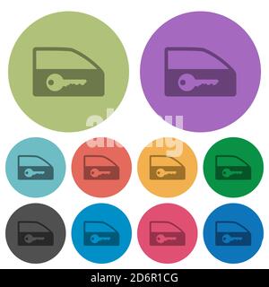 Serrure de porte de voiture icônes plates plus sombres sur fond rond de couleur Illustration de Vecteur