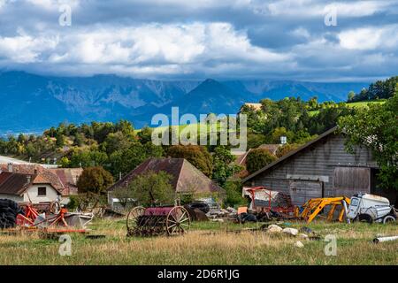 Vue sur le paysage à Chaffaud près d'Annecy en haute-Savoie dans le Région Auvergne-Rhône-Alpes de France Banque D'Images