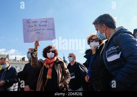 Le 18/10/2020, Lyon, Auvergne-Rhône-Alpes, France. La Ligue internationale contre le racisme et l'antisémitisme (litra) a appelé à un rassemblement sur la place Bellec Banque D'Images