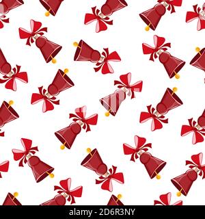 La cloche est rouge avec un noeud rouge. Sur fond blanc. Motif sans couture. Illustration de Vecteur