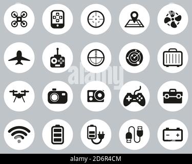 Drone ou Quadcopter Icons Noir & blanc Flat Design Circle Définir grand Illustration de Vecteur