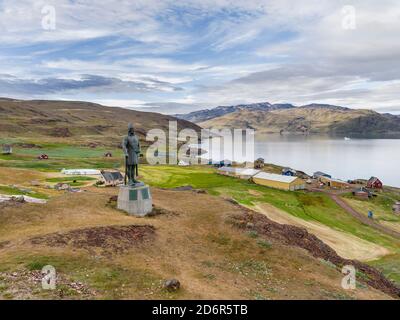 Statue de Leif Eriksson, norrois découvreur de l'Amérique du Nord. Le règlement Qassiarsuk, probablement le vieux Brattahlid, la maison d'Erik le Rouge Banque D'Images