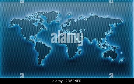 Rendu 3D de la carte du monde en bleu Banque D'Images