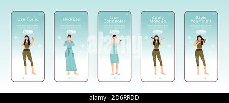 Étapes nourrissantes pour le soin de la peau intégration de l'écran de l'application mobile modèle vectoriel plat Illustration de Vecteur
