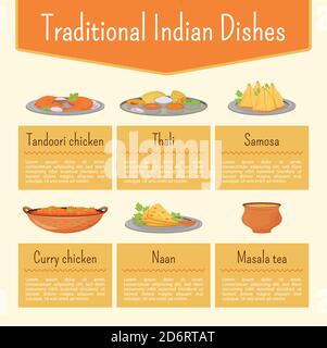 Modèle d'infographie informationnel à vecteur de couleur plat pour les plats indiens Illustration de Vecteur