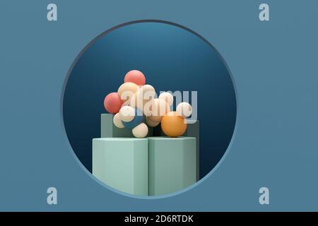 Cystéine (l-cystéine, Cys, C) molécule d'acide aminé. Rendu 3D. Composition d'éléments décoratifs abstraits et d'un modèle moléculaire de sphère à échelle. Atom Banque D'Images