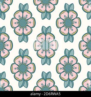 Motif chien-rose rétro aux hanches, motif fleuri tendance. Motif fleuri sans couture pour un motif en tissu ou en papier peint. Illustration de Vecteur