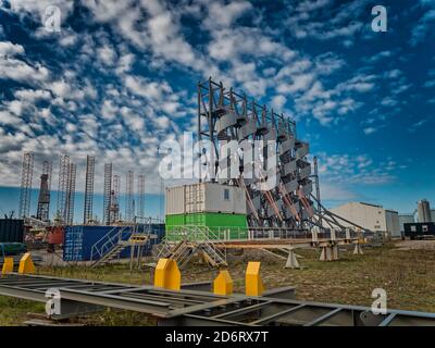 Escaliers en spirale en cours de production dans le port d'Esbjerg, au Danemark Banque D'Images