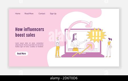 Comment les influenceurs stimulent les ventes page d'arrivée modèle de vecteur de silhouette plate Illustration de Vecteur