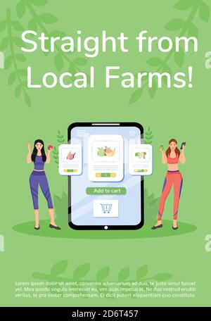 Produits agricoles en ligne commande poster modèle de vecteur plat Illustration de Vecteur