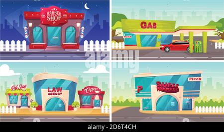 Voir la collection d'illustrations vectorielles couleur plates de façades Illustration de Vecteur