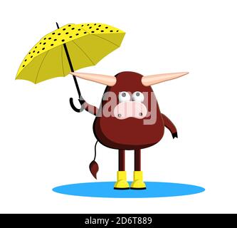 2021 ans. Année du taureau. Buffle animal, vache. Drôle de taureau d'automne isolé sur un fond blanc. Illustration Banque D'Images