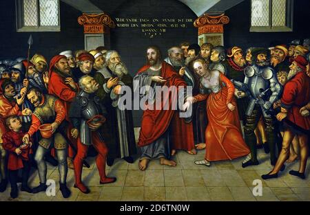 Christ et l'Adultére 1549 Lucas Cranach le jeune 1515-1586, allemand, Allemagne. Banque D'Images