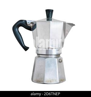 Cafetière italienne traditionnelle isolée sur fond blanc Banque D'Images