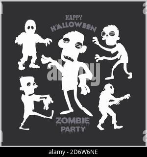 Ensemble de silhouettes zombies de dessin animé. Une collection de zombies pour halloween. Illustration de Vecteur
