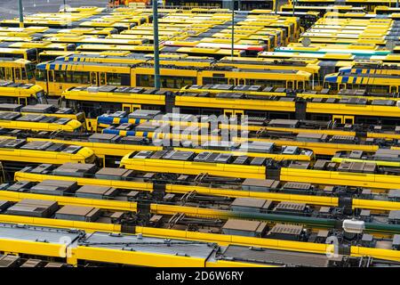 Bus und Strassenbahn Depot der Ruhrbahn in Essen, alle Bahnen sind im Depot geblieben, Verdi Warnstreik im öffentlichen Nahverkehr, NRW, Deutschland Banque D'Images