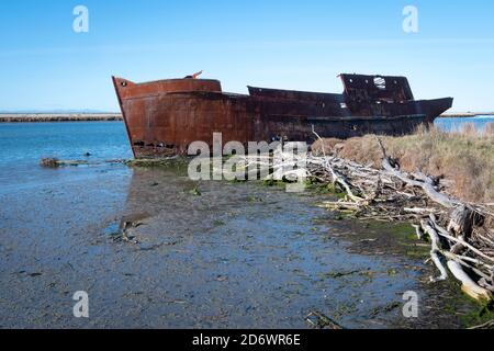 Vestiges du navire 'Waverley', passerelle des lagons de Wailau, près de Blenheim, Marlborough, Île du Sud, Nouvelle-Zélande Banque D'Images