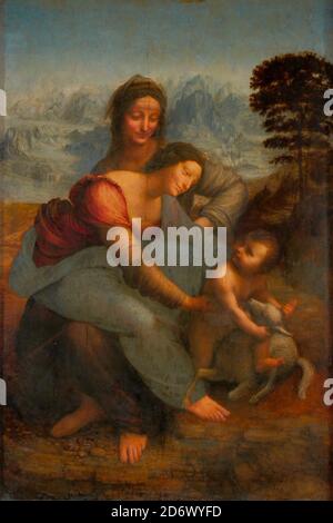 Titre: Vierge et enfant avec Sainte Anne Créateur: Leonardo Da Vinci Date: c.1510 Moyen: Huile sur panneau Dimensions: 168 x 130 cms lieu: Louvre, Paris Banque D'Images