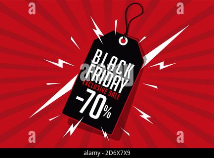 Fond rouge rétro avec étiquette et texte Black Friday. Pour la promotion du Vendredi fou dans les affiches, les prospectus, les bannières et les publicités. Vecteur illustrat Illustration de Vecteur