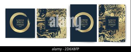 Ensemble de modèles de conception à texture dorée, effet marbre. Luxe et élégance. Or et bleu marine. Idéal pour les invitations de mariage, les événements VIP, le cov Illustration de Vecteur