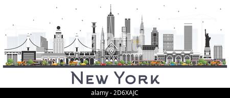 New York USA City Skyline avec bâtiments couleur isolés sur blanc. Illustration vectorielle. New York CityScape avec des monuments. Illustration de Vecteur