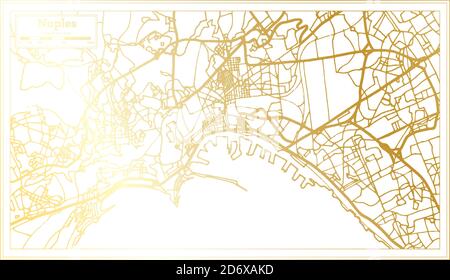 Naples Italie carte de la ville en style rétro en couleur dorée. Carte de contour. Illustration vectorielle. Illustration de Vecteur