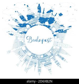 Outline Budapest Hongrie Skyline avec Blue Buildings et Copy Space. Illustration vectorielle. Illustration de Vecteur