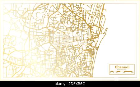 Chennai India carte de la ville en style rétro en couleur dorée. Carte de contour. Illustration vectorielle. Illustration de Vecteur