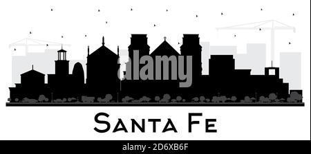 Santa Fe Nouveau-Mexique silhouette avec bâtiments noirs isolés sur blanc. Illustration vectorielle. Santa Fe USA Cityscape avec des sites touristiques. Illustration de Vecteur