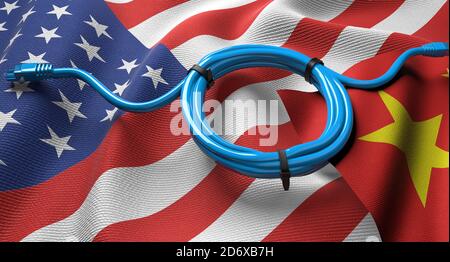 La Chine et les États-Unis sont en concurrence avec la technologie, l'information et le commerce. Conflit entre les États-Unis et la Chine Banque D'Images