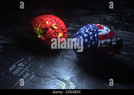 La Chine et les États-Unis sont en concurrence avec la technologie, l'information et le commerce. Conflit entre les États-Unis et la Chine Banque D'Images