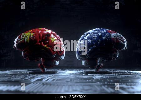 La Chine et les États-Unis sont en concurrence avec la technologie, l'information et le commerce. Conflit entre les États-Unis et la Chine Banque D'Images