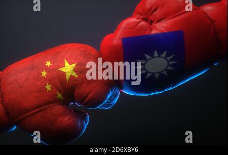 États-Unis la Chine rivalisent contre la technologie, l'information, la course, le commerce, le tarif, 5G. Boxe gants de combat. Banque D'Images